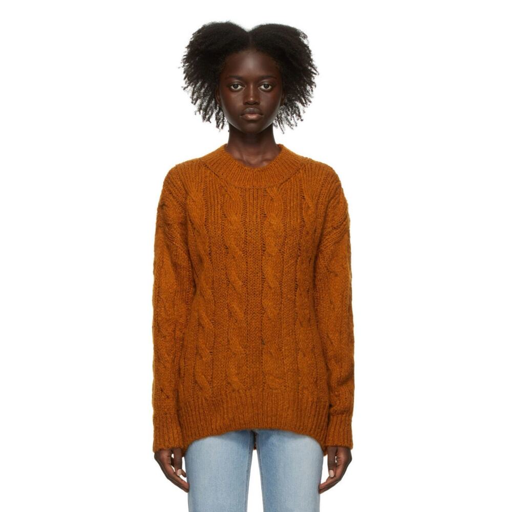 DRAE Korea Kid Mohair Burnt Orange Curved Hem Cableknit Sweater S $285